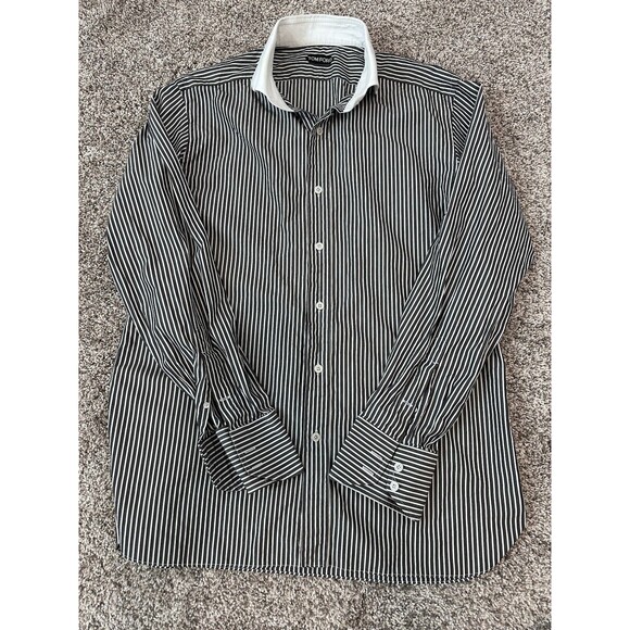 TOM FORD Black White Striped Slim Fit Poplin Contrast Collar Shirt Men’s Size 43 - Picture 1 of 11